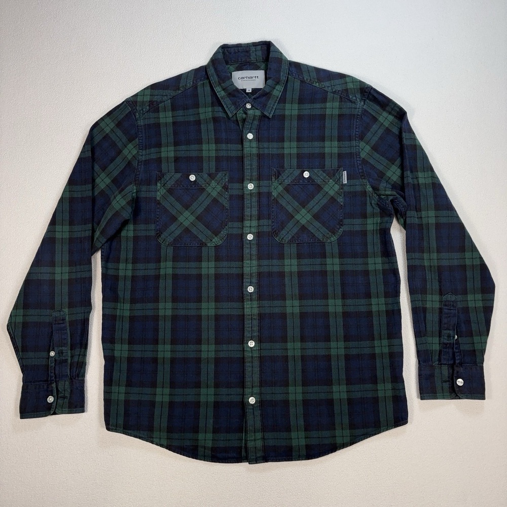 Carhartt WIP Sloman Shirt Men'sβ M Green Plaid 100% Cotton Pocket Button Up